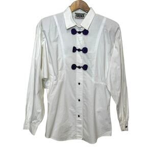 Vintage 1990's Forenza 100% Cotton Button Up Embellished Blouse